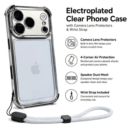Fashion Transparent Four Corners Shockproof Phone Case for IPhone 17Air 17 13 12 11 Pro Max 16 15 14 Plus with Wrist Strap Cover