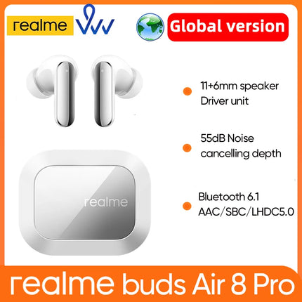 Global Version realme Buds Air 8 Pro TWS Earphone 55dB Noise cancelling depth True Wireless Earphone  Bluetooth 6.1 Headphone