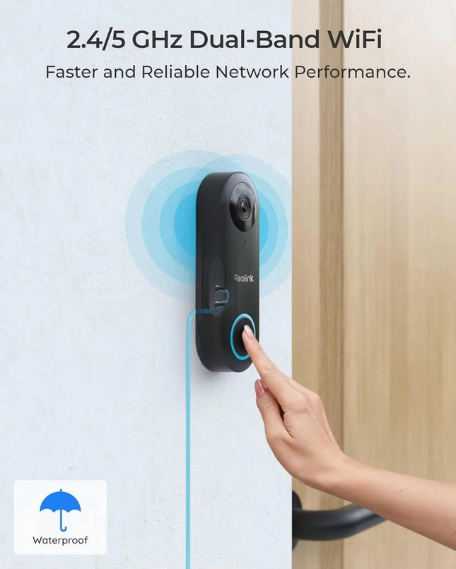 REOLINK Video Doorbell WiFi Camera 2K+ Wired Outdoor Dual Wi-Fi 4:3 Wide View Smart Detection Front Door Home Security Chime V2