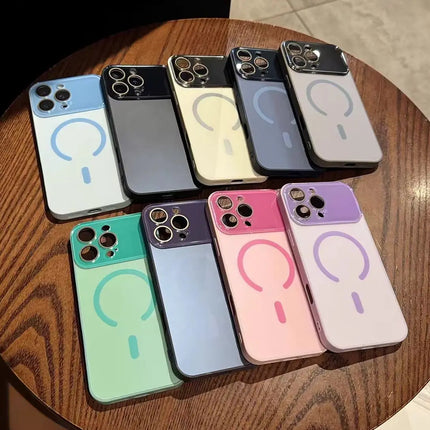 Luxury Lens Glass Protect Frosted For Magsafe Phone Case For iPhone 17 Air 16 15 14 13 12 Pro Max Magnetic Wireless Charge Cover