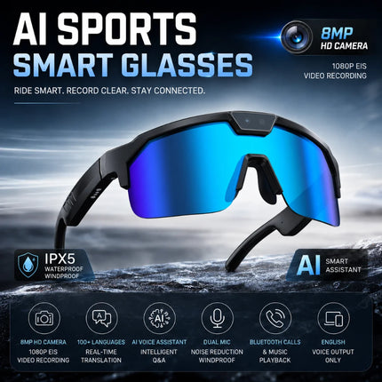 2026 Upgrade Smart Glasses with 8MP Photo&Video Camera AI Assistant Recognition Translation EIS Bluetooth Audio Sunglasses Men