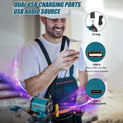 Bluetooth Speaker for Makita 18V Battery,Wireless Speaker with HD Sound TWS Pairing, for Party Outdoor Jobsites(No Battery)