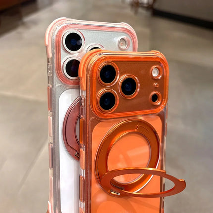 Crystal Clear For Magsafe Phone Case For iPhone 17 16 15 14 13 Pro Max Rotating Magnetic Bracket Holder Shockproof Bumper Cover