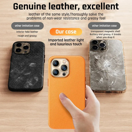 Original Leather Wireless Charging Animation Cases for iPhone 16 15 14 13 Pro Max Magsafe Phone Case Magnetic Cover Accessories