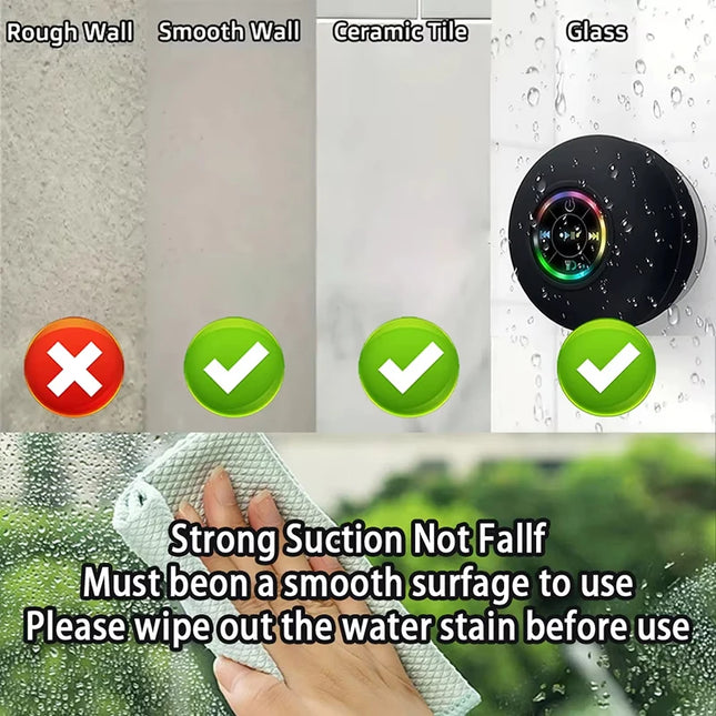 Lenovo Wall Speaker Portable Bluetooth Audio Ipx4 Waterproof Led Lights Bathroom Outdoor Large Suction Cup Can Be Adsorbed