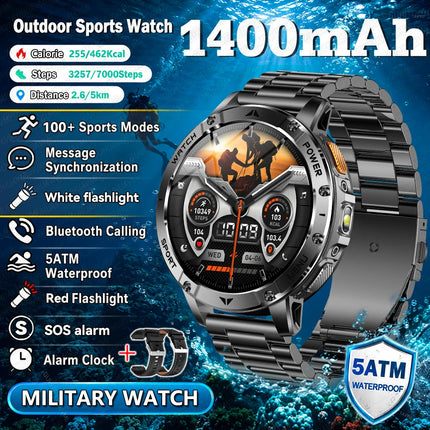 2026New Military Bluetooth call Smartwatch Men 1.7 inches Sapphire glass 1400mAh Battery 5ATM Waterproof Flashlight Sports Watch