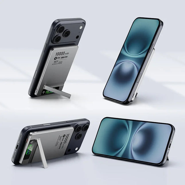 Portable Aluminum Alloy Wireless Charging Power Bank Magnetic Wireless Fast Charging with Screen for Phones Watches Headphones