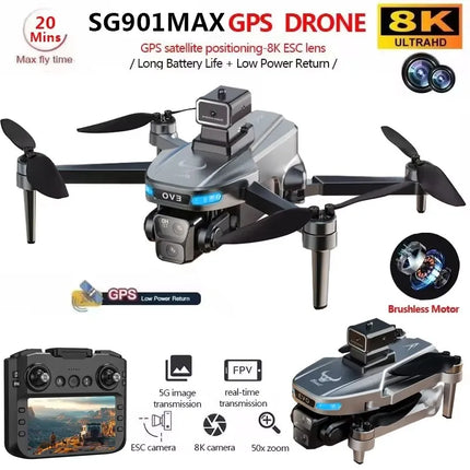 SG901 MAX Drone 8K Professional Dual HD Camera With Screen GPS 5G WIFI 360°Obstacle Avoidance Brushless Foldable Quadcopter Dron