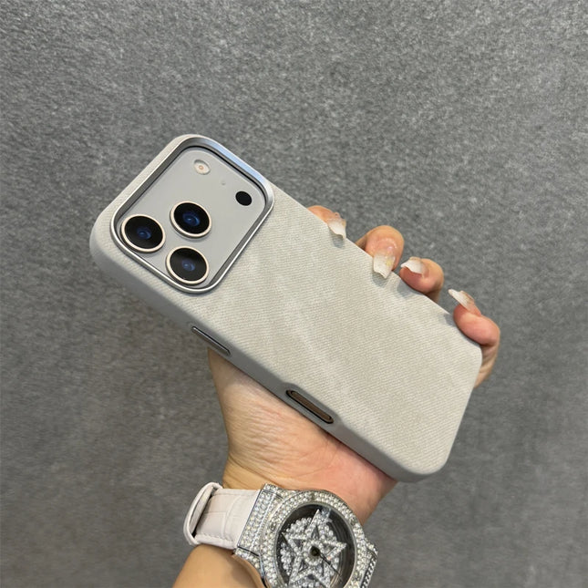 Flannel Fabric for Magsafe Phone Case for iPhone 16 17Pro Max 17 15 Pro 13 14 12 Wireless Charging Alloy Lens Bumper Cover