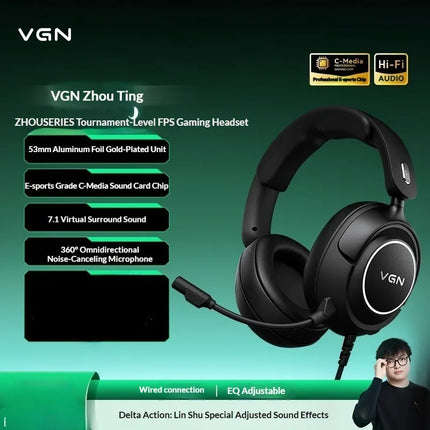 VGN ZhouTing Pro Max Wireless Headphones Dual Core Dsp Noise Reduction HiFi 7.1 FPS E-sports Gaming Headset with Mic Accessories