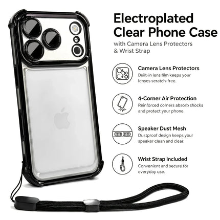 Fashion Transparent Four Corners Shockproof Phone Case for IPhone 17Air 17 13 12 11 Pro Max 16 15 14 Plus with Wrist Strap Cover