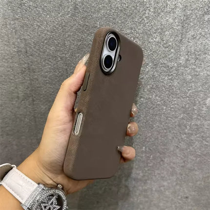 for Magsafe Flannel Microfibre Pattern Phone Case for iPhone 16 Pro Max 13 14 15Pro Hardware Keys Camera Frame Back Hard Case