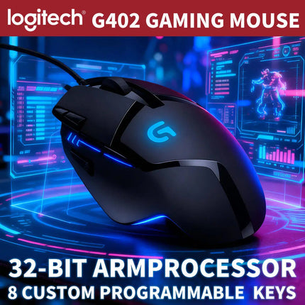 Logitech G402 Gaming Mouse 32‑Bit Built‑In Processor Anti‑Slip Hand Grips For Extended Online Game Playing Experience