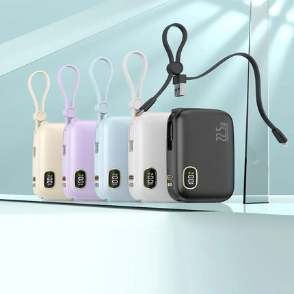 22.5W Fast Charging 10000mAh Power Bank, Dual Built-in Cable Portable Battery for New IPhone 16 Series & Android