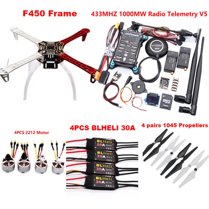 PixHawk2.4.8 Flight Control F450 Drone Kit Ardupilot 100MW Radio Telemetry Quadcopter BLHELI 30A 2212 Motor ESC Landing Gear