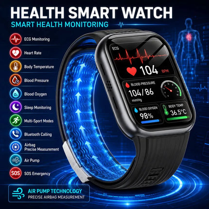 NEW Upgrade Airbag Measurement Smart Watch ECG Air Pump Blood Pressure Blood Lipids Uric Acid Blood Oxygen NFC Smart Watches Man