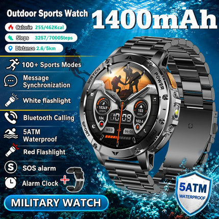 2026New Military Bluetooth call Smartwatch Men 1.7 inches Sapphire glass 1400mAh Battery 5ATM Waterproof Flashlight Sports Watch