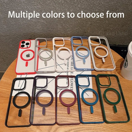 Luxury Transparent Magsafe Phone Case For iPhone 11 12 13 14 15 16 Pro Max Plus Mini Magnetic Clear Bumper Cases Cover