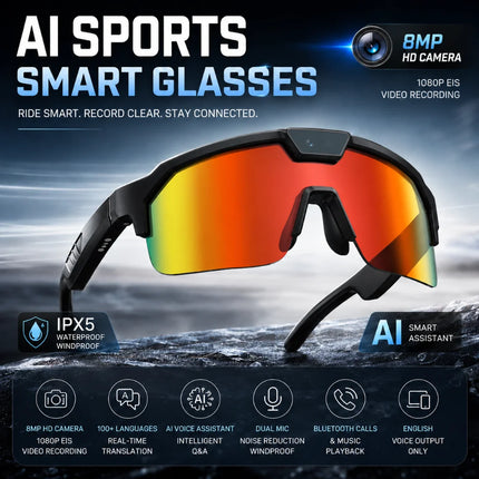 2026 Upgrade Smart Glasses with 8MP Photo&Video Camera AI Assistant Recognition Translation EIS Bluetooth Audio Sunglasses Men