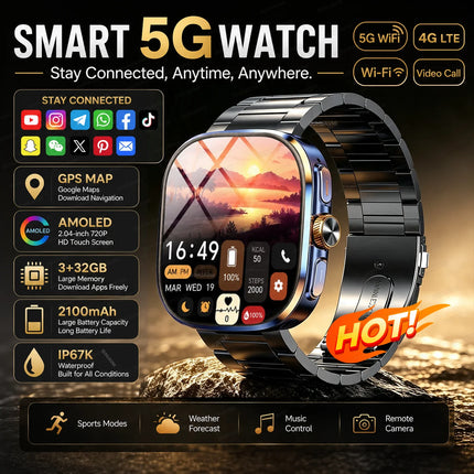New Original 5G Call Smart Watch 4G wifi 32GB memory social app GPS map men AMOLED HD 2100mAh battery sports business smartwatch