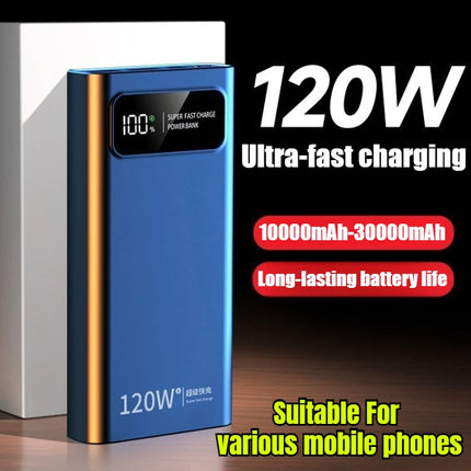 Newly 300000mAh Large Capacity Powerbank 120W Super Fast Charging Led Digital Display Portable External Battery For All Models