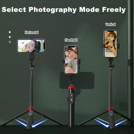 Selfie Stick Tripod 160CM Extendable Selfie Stick with Bluetooth Rechargable Remote Compatible with IPhone Android Phone, Camera