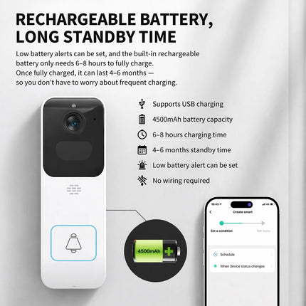 EseeCloud Video Doorbell Camera 5MP 5G/2.4G WiFi 4500mAh Battery Audio Door Bell With Phone Notification For Home Security