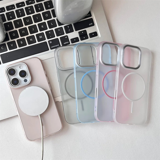 ins Clear Solid Color Frosted For Magsafe Phone Case For iPhone 17 15 16 Plus 14 13 12 11 Pro Max High Out Lens Protector Cover