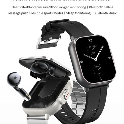 2-in-1 TWS Earbuds Smartwatch with BT Calling, Heart Rate Monitor, Sport Fitness Tracker, Wireless Headphones Watch