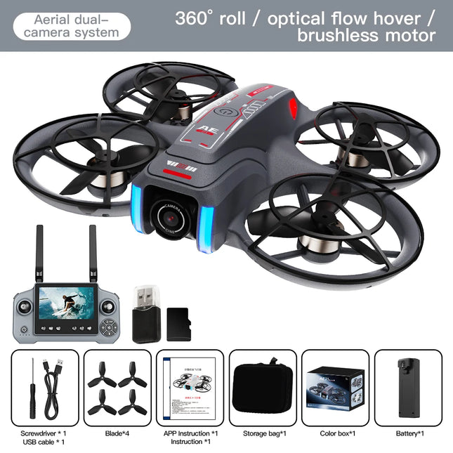 AE21 HD Dual Camera Mini Drones 4.3" Screen Remote RC Quadcopters With Propeller Guard Electronic Toys For Aerial Video Shooting