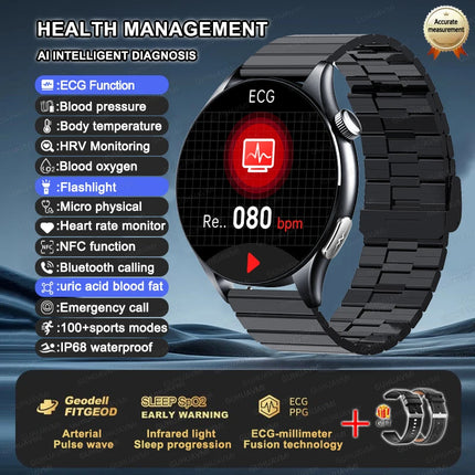 2025 New Health Care ECG+HRV+NFC SmartWatch Body Analysis Uric Acid Blood lipids Heart Rate Blood pressure Monitoring Smartwatch