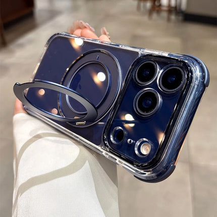 Crystal Clear For Magsafe Phone Case For iPhone 17 16 15 14 13 Pro Max Rotating Magnetic Bracket Holder Shockproof Bumper Cover