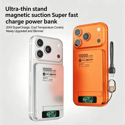 Portable Aluminum Alloy Wireless Charging Power Bank Magnetic Wireless Fast Charging with Screen for Phones Watches Headphones