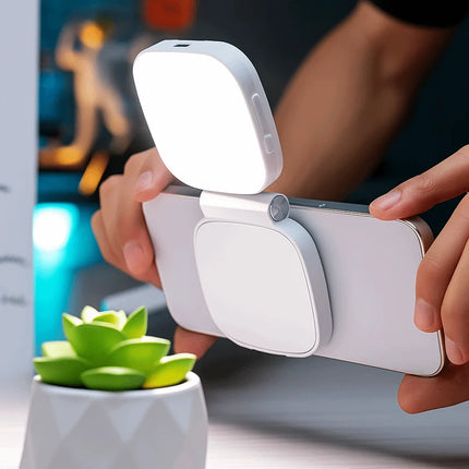 360° Rotation Magnetic Phone Selfie Light with Makeup Mirror Retractable Adjustment Mobile Phone Fill Light Portable Dimmable