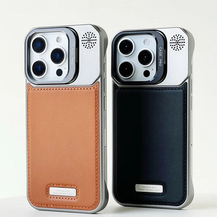 Lens Kickstand Borderless for MagSafe Phone Case for iPhone 16 17 16Pro Max 15 14 13 Magnetic Wireless Charging PU Leather Cover