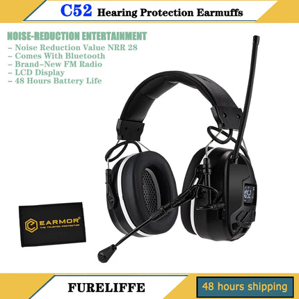 Sound Pickup And Noise Canceling FM Radio Earmuffs EARMOR C52 Hearing Protection Headset,Communication Entertainment Headphones