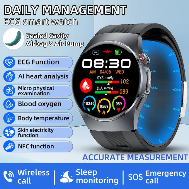 LIGE New Body Fat Analysis Health Smart Watch ECG+PPG Uric Acid Blood Pressure Blood Oxygen Clock Call Smart Watch For Men Women