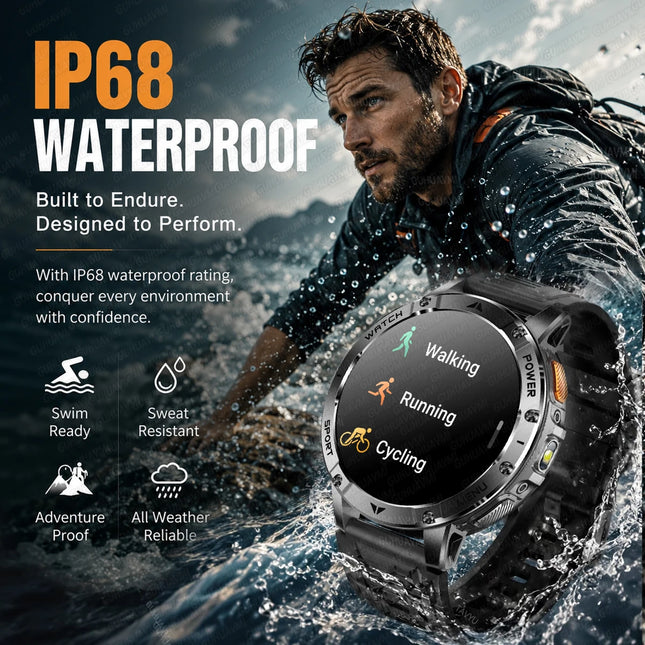 2026New Military Bluetooth call Smartwatch Men 1.7 inches Sapphire glass 1400mAh Battery 5ATM Waterproof Flashlight Sports Watch