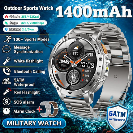 2026New Military Bluetooth call Smartwatch Men 1.7 inches Sapphire glass 1400mAh Battery 5ATM Waterproof Flashlight Sports Watch