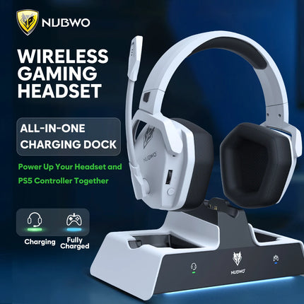 NUBWO G06 Pro Wireless Gaming Headset with Charging Station for Headset & PS5 Controller, 17ms Low Latency, 120H Battery Life