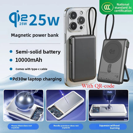 [CCC With QR code] Qi2.2 25W Magnetic Wireless Power Bank Semi-Solid Battery 10000mAh PD30W Type C Stand Charger For Notebook