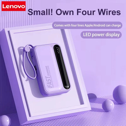 Lenovo 120W 500000mAh Power Bank Large Capacity 4 In1 Cables Intelligent Digital Display Light Portable Powerbank For iPhone New