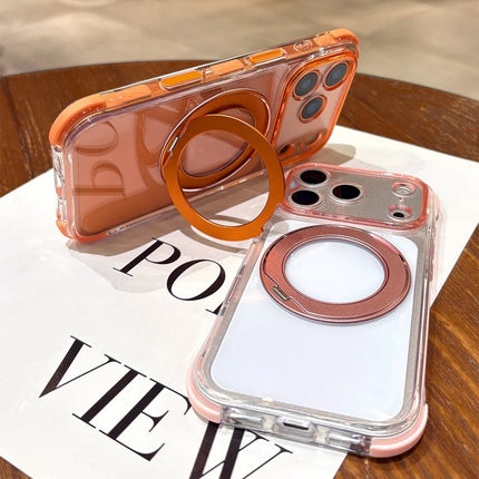 Crystal Clear For Magsafe Phone Case For iPhone 17 16 15 14 13 Pro Max Rotating Magnetic Bracket Holder Shockproof Bumper Cover