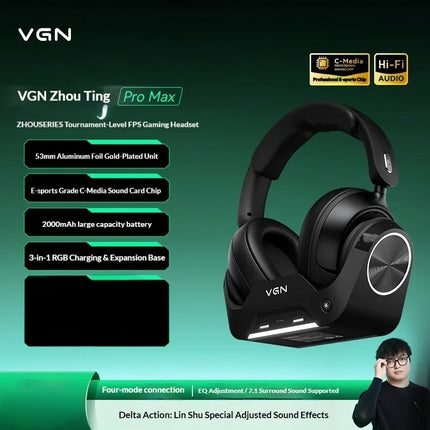 VGN ZhouTing Pro Max Wireless Headphones Dual Core Dsp Noise Reduction HiFi 7.1 FPS E-sports Gaming Headset with Mic Accessories