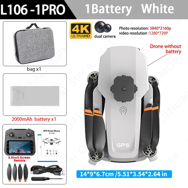 L106-1PRO GPS Professional Drone With 4K HD Camera Screen Remote 5G WIFI 3KM EIS Obstacle Avoidance FPV Brushless Quadcopter