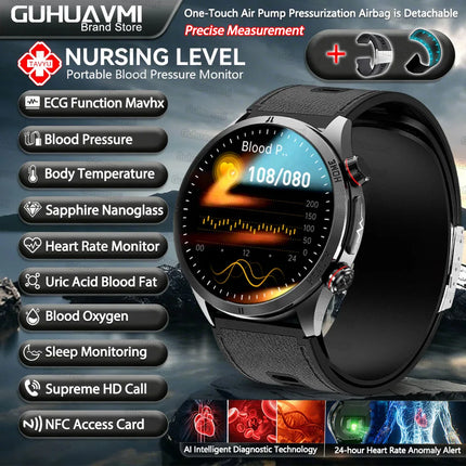 2026 New Upgrade Air Pump Blood Pressure Accurate Measure SmartWatch ECG Micro Physical Examination NFC Airbag Smart Watches Man