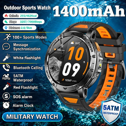 2026New Military Bluetooth call Smartwatch Men 1.7 inches Sapphire glass 1400mAh Battery 5ATM Waterproof Flashlight Sports Watch