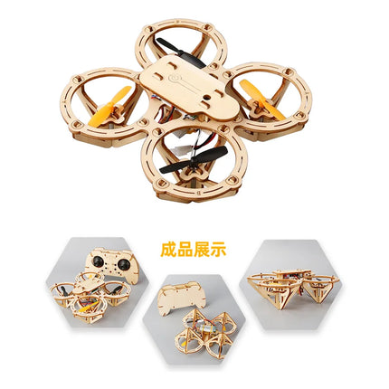 DIY Wooden Assemble Quadcopter Drone Kit, Remote Control Handmade Aircraft, STEM Science Educational Experiment Model