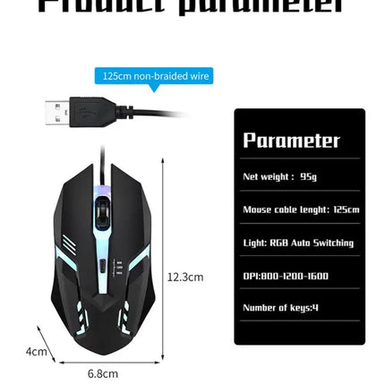 Gaming Mouse LED Ergonomic Design Gaming Mouse Luminous USB Wired 4-button USB Backlit Mouse For PC Desktop and Laptop Computers