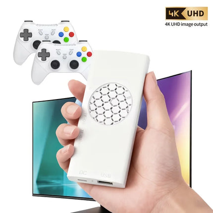 G99 plug and play TV game console, 4K high-definition output, dual wireless controllers, supports two player gaming,